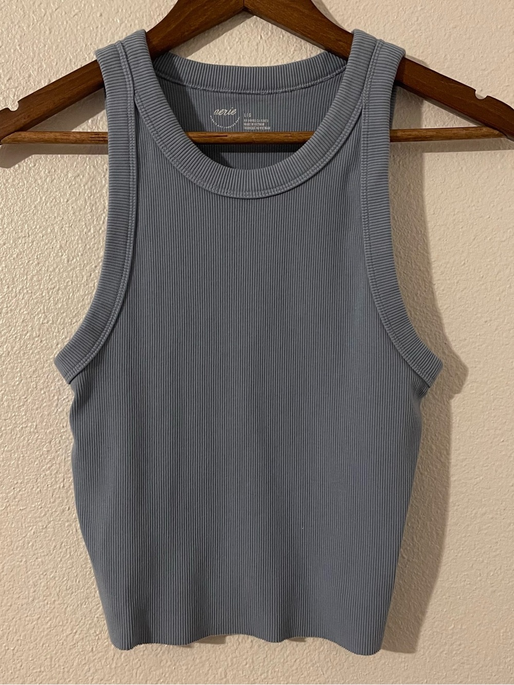 Aerie High Neck Ribbed Tank Top Light Blue Size Large